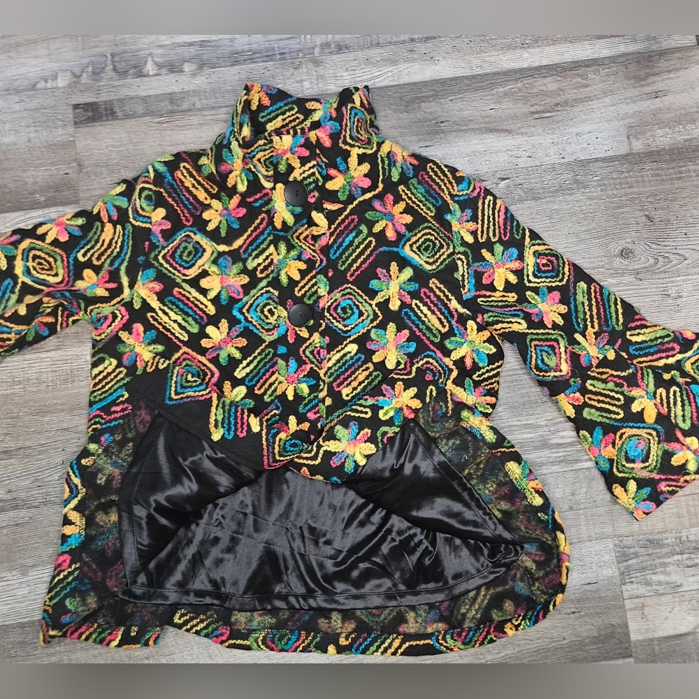 🩵💛Damee Inc Size S Multicolor Floral Swing Jacket Bell Sleeves❤️🩷 - Picture 6 of 9